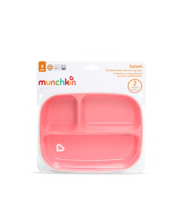 Munchkin Δίσκος Φαγητού με Αντιολισθητική Βάση 2 τμχ. Ροζ-Μωβ 12448