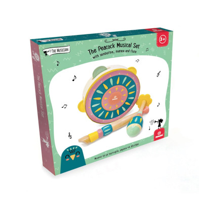 Svoora Ξύλινο Σετ με Ταμπουρίνο-Ντέφι, Μαράκα και μίνι Φλογέρα "Παγώνι" 14057