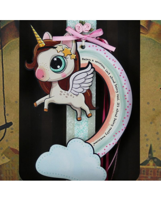 Synchronia Λαμπάδα (lg) Μονόκερος rainbow - Φτερά LA23018C