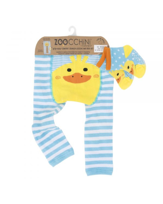 Zoocchini  Σετ Ρούχων για Μπουσούλισμα Grip+Easy Crawler Pants & Socks Set "Παπάκι" ZOO12503