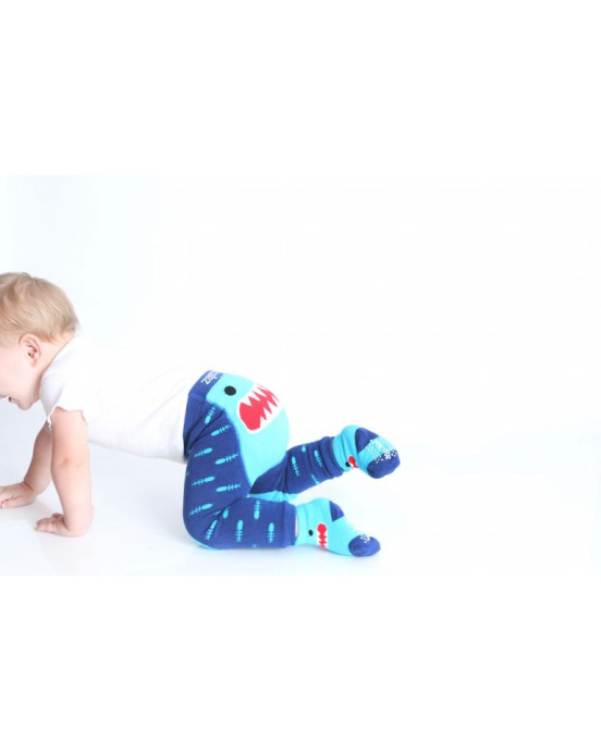 Zoocchini  Σετ Ρούχων για Μπουσούλισμα Grip+Easy Crawler Pants & Socks Set "Sherman the Shark" ZOO12501