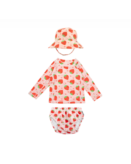 Zoocchini Σετ UV Μαγιώ Πάνα Bucket Καπέλο Μπλούζα Strawberry ZOO16014