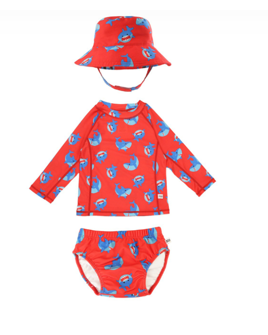 Zoocchini σετ UV Μαγιώ Πάνα Bucket Καπέλο Μπλούζα Sherman the Shark ZOO16017