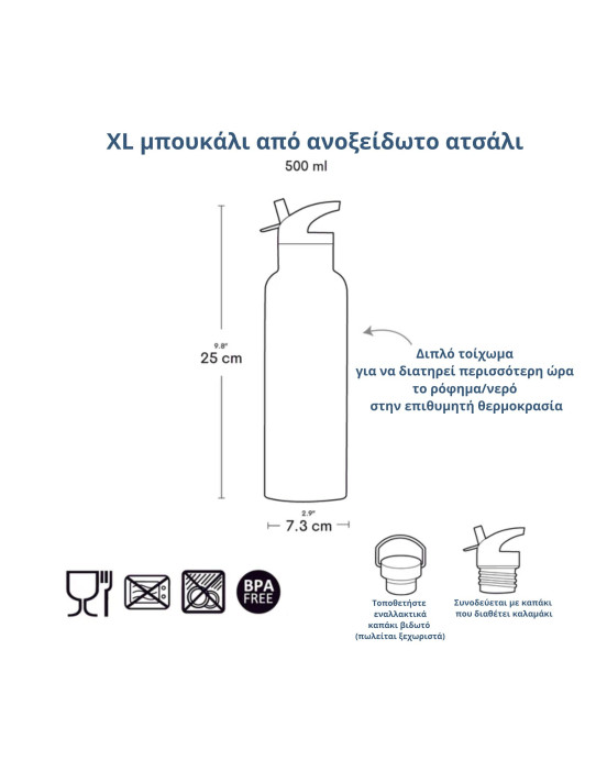 A Little Lovely Company: XL Μπουκάλι με διπλό τοίχωμα από ανοξείδωτο ατσάλι 500ml - Animal Friends DBSXAF91