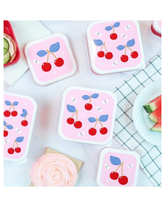 A little lovely company: Σετ 4 δοχεία φαγητού Lunch & Snack Box -Cherries SBSECH82