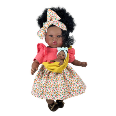 Nines D'Onil: Addis με πολύχρωμο φόρεμα και μωρό σε μάρσιπο - 45 εκ. NDO-6420