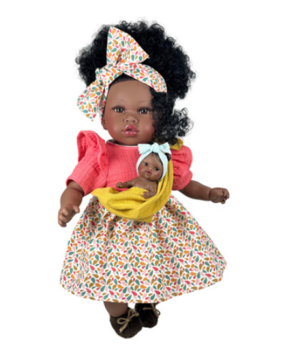 Nines D'Onil: Addis με πολύχρωμο φόρεμα και μωρό σε μάρσιπο - 45 εκ. NDO-6420