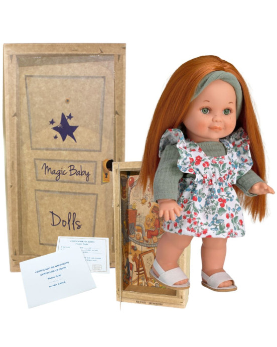 Magic baby Παιδική κούκλα "Betty με κόκκινα μαλλιά και φόρεμα με λουλούδια"-30εκ. MB3161