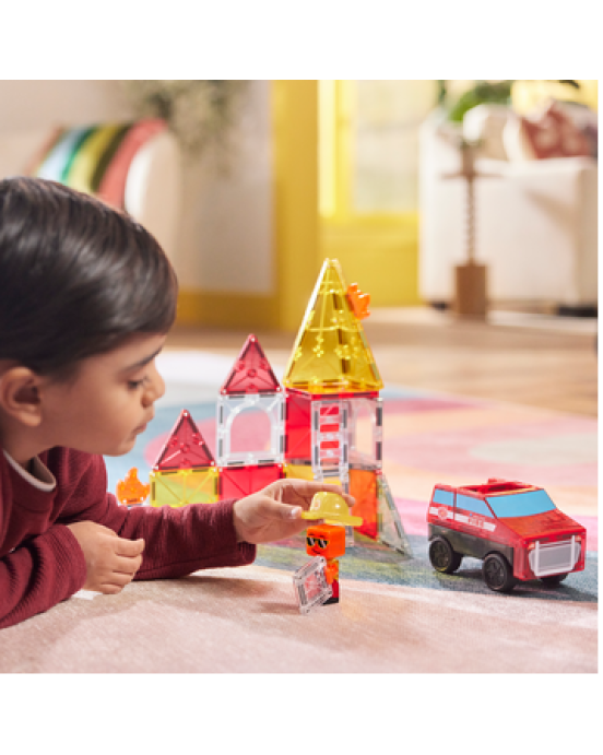 MAGNA-TILES Fire Station 50 Τεμάχια – Μαγνητικά Πλακίδια STEM με Πυροσβεστικό Σταθμό 252050FS