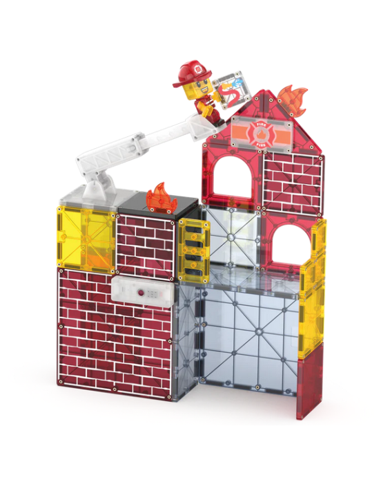 MAGNA-TILES Fire Station 50 Τεμάχια – Μαγνητικά Πλακίδια STEM με Πυροσβεστικό Σταθμό 252050FS