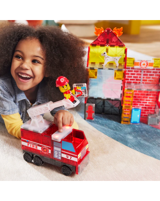 MAGNA-TILES Fire Station 50 Τεμάχια – Μαγνητικά Πλακίδια STEM με Πυροσβεστικό Σταθμό 252050FS