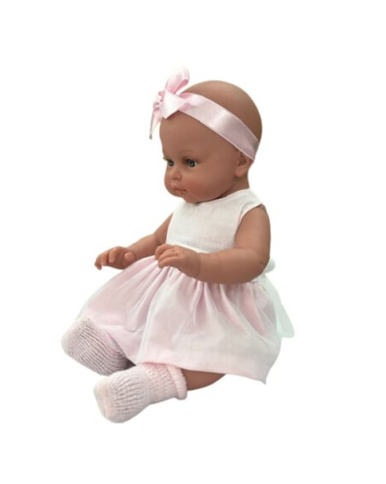 Magic baby Παιδική κούκλα μωρό "Alicia με λευκό φόρεμα και μεγάλο ροζ φιόγκο"-45εκ. MB46720