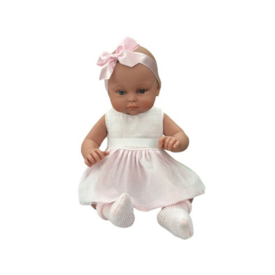 Magic baby Παιδική κούκλα μωρό "Alicia με λευκό φόρεμα και μεγάλο ροζ φιόγκο"-45εκ. MB46720