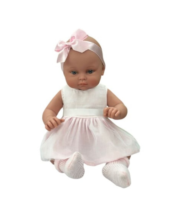 Magic baby Παιδική κούκλα μωρό "Alicia με λευκό φόρεμα και μεγάλο ροζ φιόγκο"-45εκ. MB46720