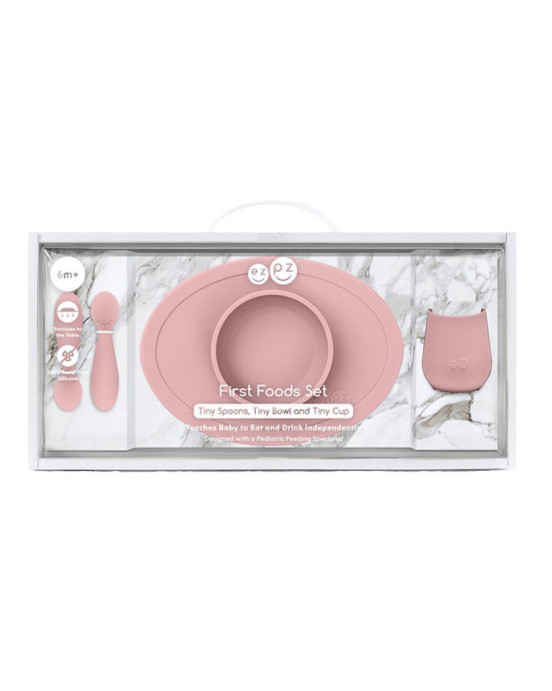 Ezpz Πλήρες Tiny εκπαιδευτικό σετ φαγητού για 4+ μηνών - Blush FD-B7612U