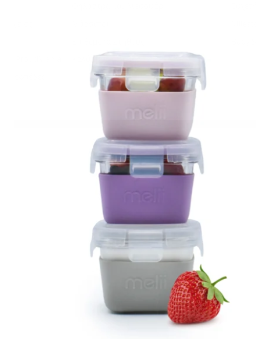 Melii – Glass Containers σε θήκες σιλικόνης (160ml set of 3) – pink,purple,grey MEL16950