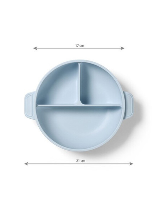 BabyOno: Πιάτο σιλικόνης με 3 θέσεις, καπάκι & βάση με βεντούζα - Μπλε BN1661/01