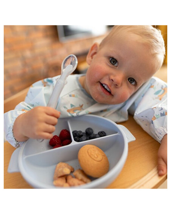 BabyOno: Πιάτο σιλικόνης με 3 θέσεις, καπάκι & βάση με βεντούζα - Μπλε BN1661/01