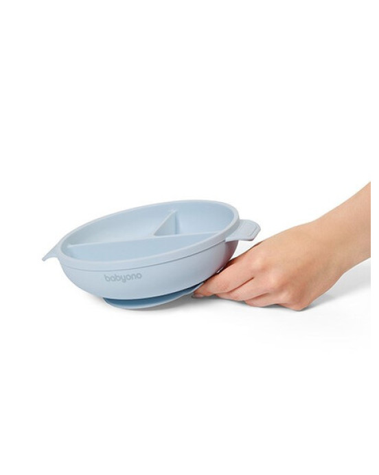 BabyOno: Πιάτο σιλικόνης με 3 θέσεις, καπάκι & βάση με βεντούζα - Μπλε BN1661/01