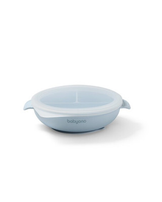 BabyOno: Πιάτο σιλικόνης με 3 θέσεις, καπάκι & βάση με βεντούζα - Μπλε BN1661/01