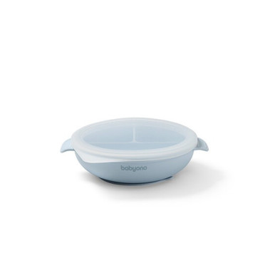 BabyOno: Πιάτο σιλικόνης με 3 θέσεις, καπάκι & βάση με βεντούζα - Μπλε BN1661/01