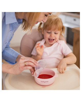 BabyOno: Μπολάκι σιλικόνης με λαβές, καπάκι & βάση με βεντούζα - Ροζ BN1662/02