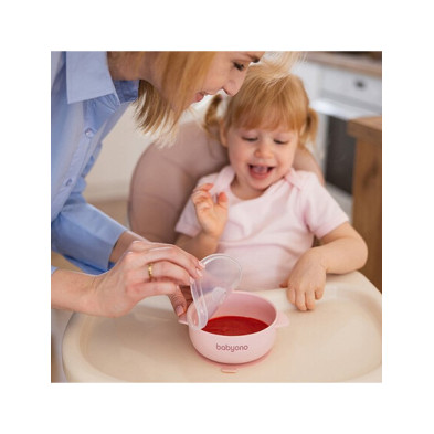 BabyOno: Μπολάκι σιλικόνης με λαβές, καπάκι & βάση με βεντούζα - Ροζ BN1662/02