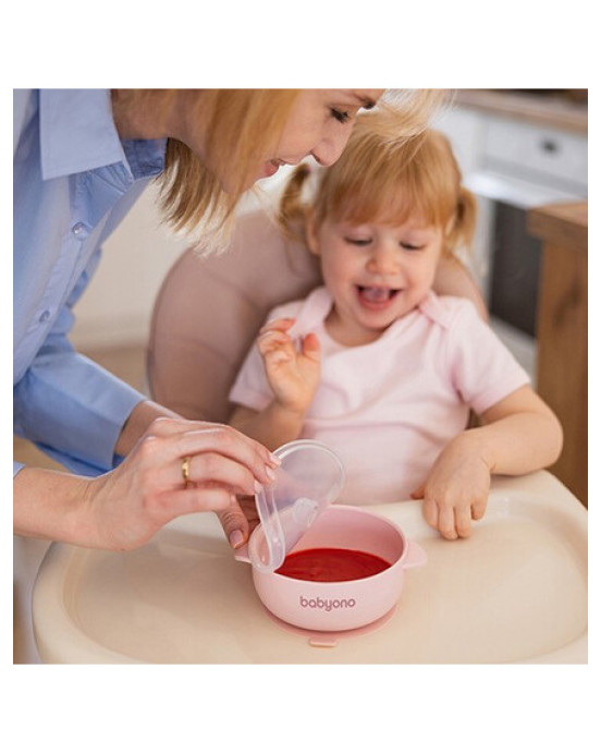 BabyOno: Μπολάκι σιλικόνης με λαβές, καπάκι & βάση με βεντούζα - Ροζ BN1662/02