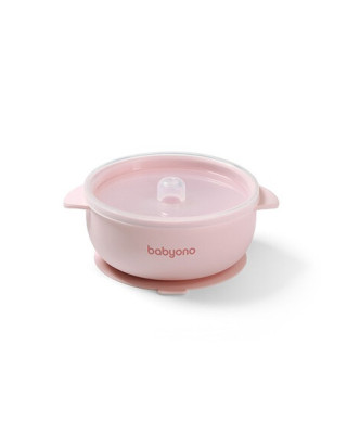 BabyOno: Μπολάκι σιλικόνης με λαβές, καπάκι & βάση με βεντούζα - Ροζ BN1662/02