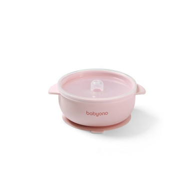 BabyOno: Μπολάκι σιλικόνης με λαβές, καπάκι & βάση με βεντούζα - Ροζ BN1662/02