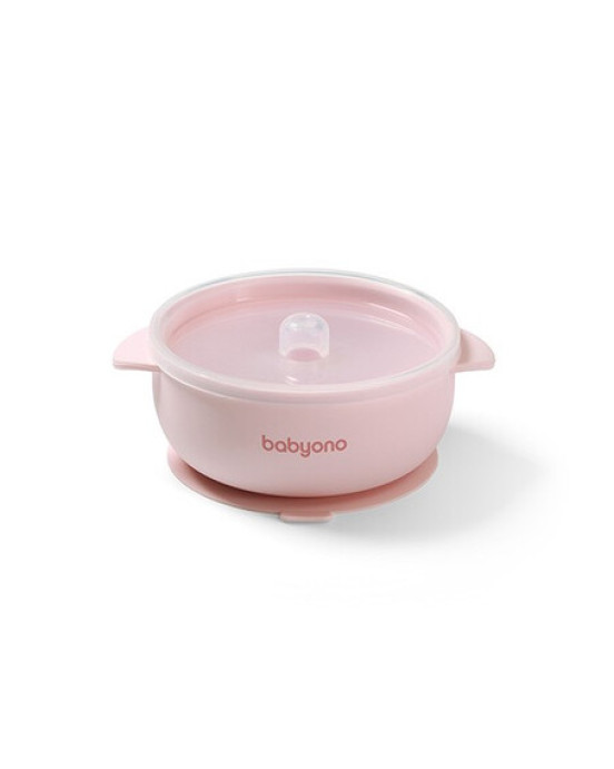 BabyOno: Μπολάκι σιλικόνης με λαβές, καπάκι & βάση με βεντούζα - Ροζ BN1662/02