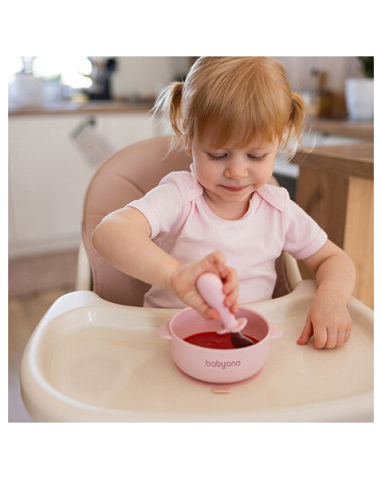 BabyOno: Μπολάκι σιλικόνης με λαβές, καπάκι & βάση με βεντούζα - Ροζ BN1662/02