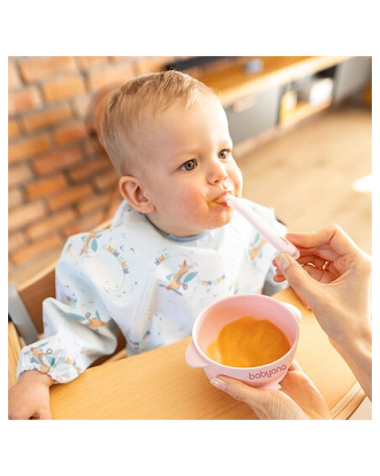 BabyOno: Μπολάκι σιλικόνης με λαβές, καπάκι & βάση με βεντούζα - Ροζ BN1662/02