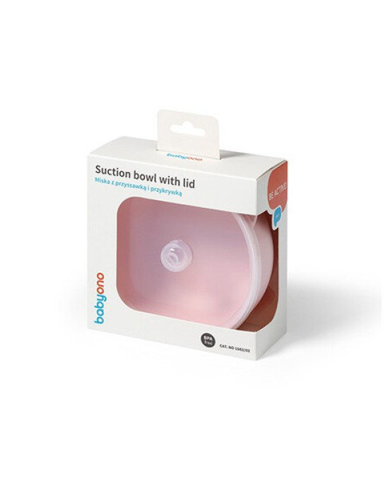 BabyOno: Μπολάκι σιλικόνης με λαβές, καπάκι & βάση με βεντούζα - Ροζ BN1662/02