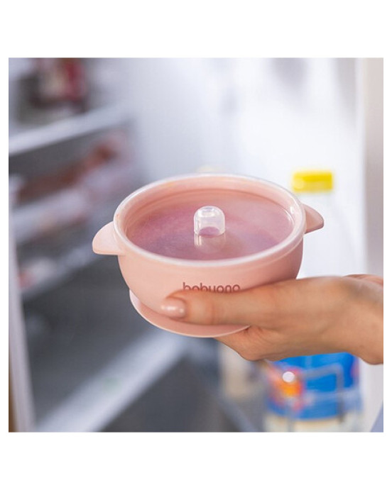 BabyOno: Μπολάκι σιλικόνης με λαβές, καπάκι & βάση με βεντούζα - Ροζ BN1662/02
