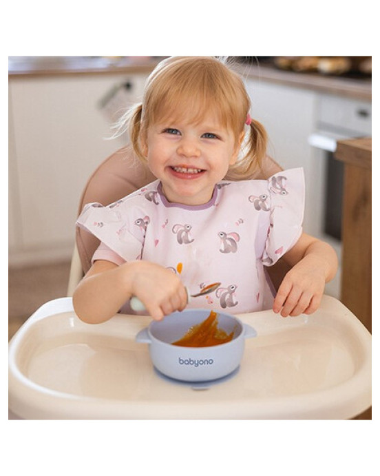 BabyOno: Μπολάκι σιλικόνης με λαβές, καπάκι & βάση με βεντούζα - Μπλε BN1662/01