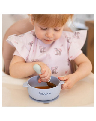 BabyOno: Μπολάκι σιλικόνης με λαβές, καπάκι & βάση με βεντούζα - Μπλε BN1662/01