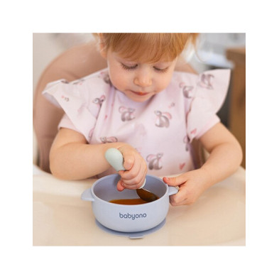 BabyOno: Μπολάκι σιλικόνης με λαβές, καπάκι & βάση με βεντούζα - Μπλε BN1662/01