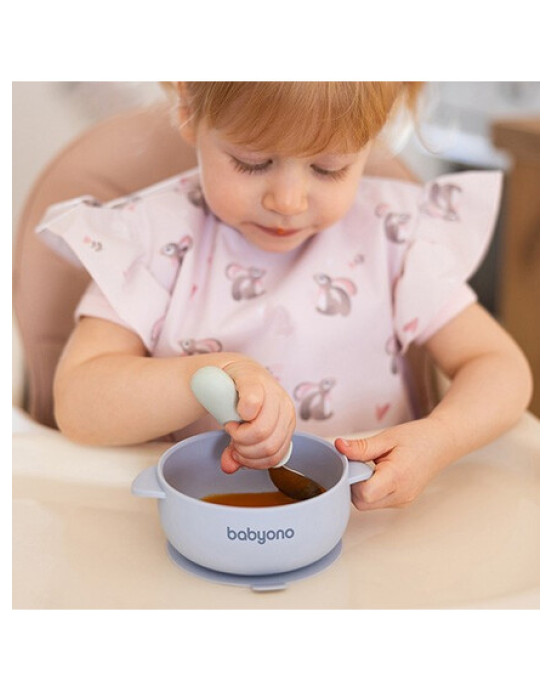 BabyOno: Μπολάκι σιλικόνης με λαβές, καπάκι & βάση με βεντούζα - Μπλε BN1662/01