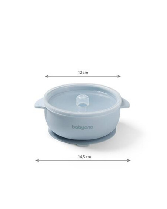 BabyOno: Μπολάκι σιλικόνης με λαβές, καπάκι & βάση με βεντούζα - Μπλε BN1662/01