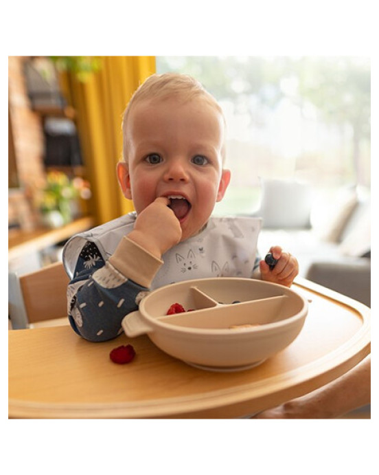 BabyOno: Μπολάκι σιλικόνης με λαβές, καπάκι & βάση με βεντούζα - Μπεζ BN1661/03