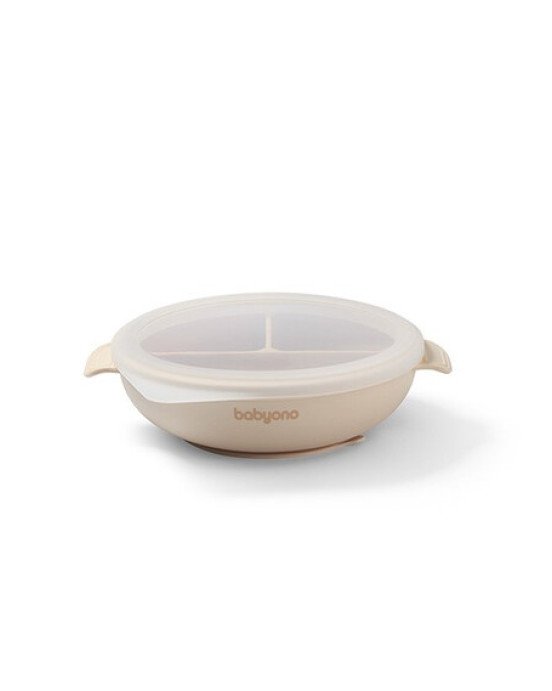 BabyOno: Μπολάκι σιλικόνης με λαβές, καπάκι & βάση με βεντούζα - Μπεζ BN1661/03