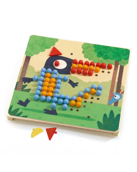 Djeco Σύνθεση εικόνας - μωσαϊκό με καβίλιες Κουκουβάγια και ζωάκια 