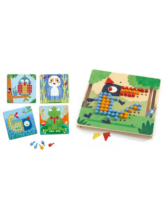 Djeco Σύνθεση εικόνας - μωσαϊκό με καβίλιες Κουκουβάγια και ζωάκια 