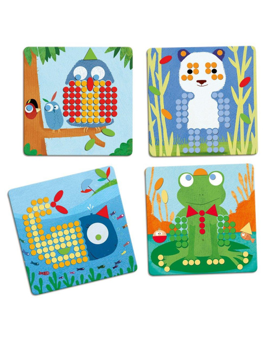 Djeco Σύνθεση εικόνας - μωσαϊκό με καβίλιες Κουκουβάγια και ζωάκια 