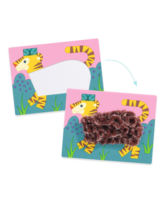 Djeco δημιουργώ εικόνες με πούπουλα κια βέλκρο "Ζωάκια με καπέλο" 09127