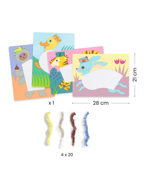 Djeco δημιουργώ εικόνες με πούπουλα κια βέλκρο "Ζωάκια με καπέλο" 09127