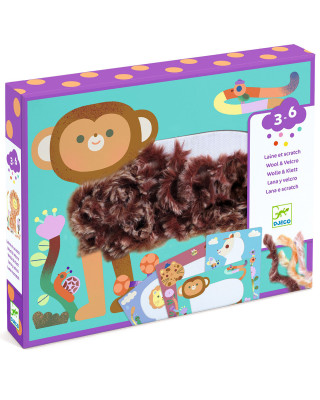 Djeco δημιουργώ εικόνες με πούπουλα κια βέλκρο "Μαιμού και ζωάκια" 09128