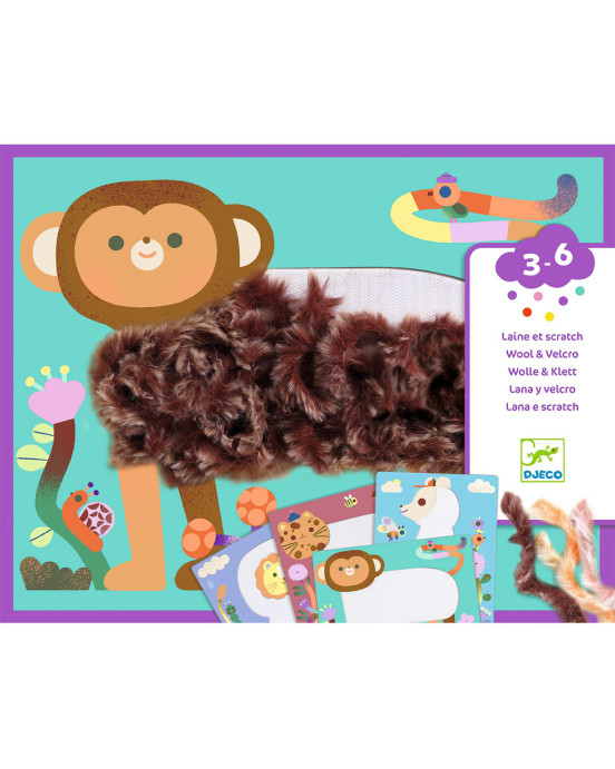 Djeco δημιουργώ εικόνες με πούπουλα κια βέλκρο "Μαιμού και ζωάκια" 09128