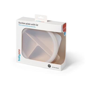  BabyOno: Πιάτο σιλικόνης με 3 θέσεις, καπάκι & βάση με βεντούζα - Μπεζ BN1661/03